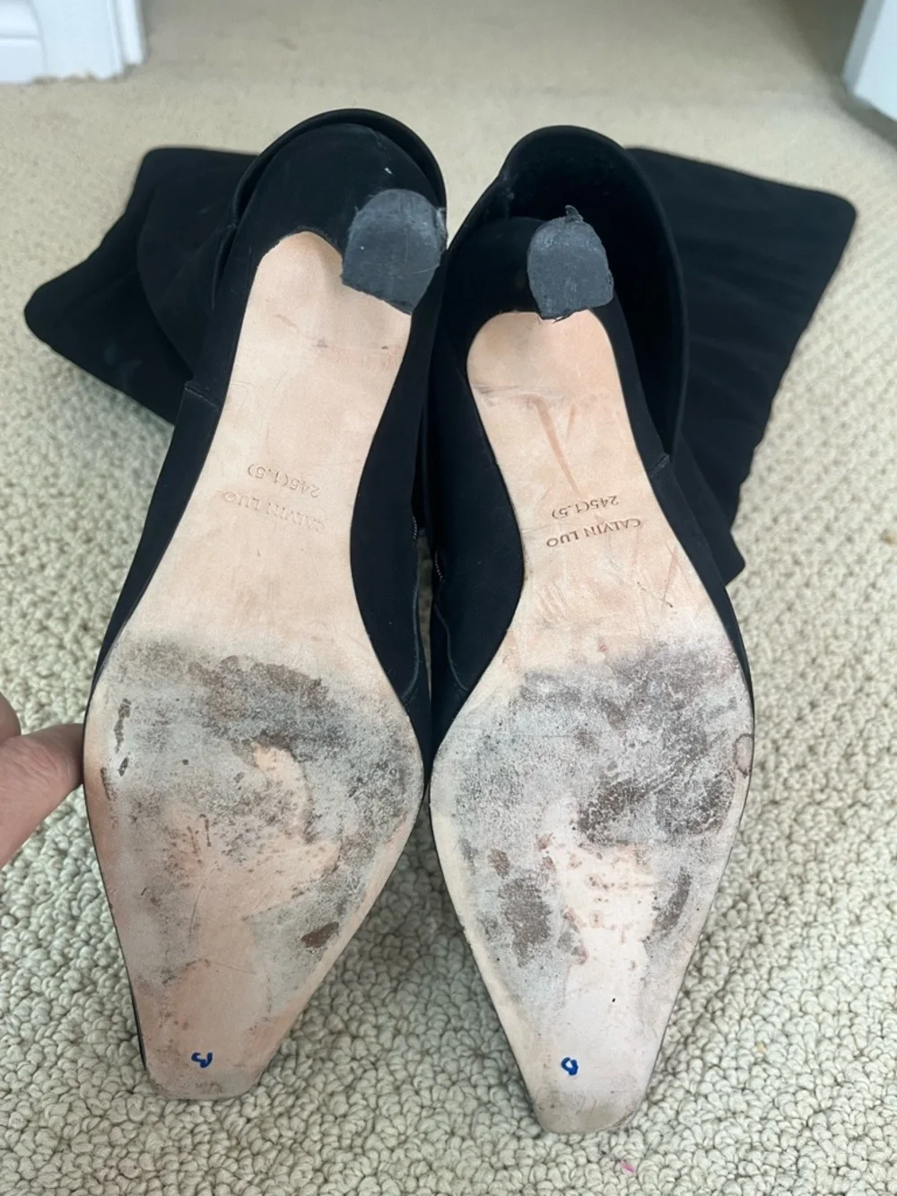 Calvin Luo Over the Knee Suede Fold Over Heeled Boots